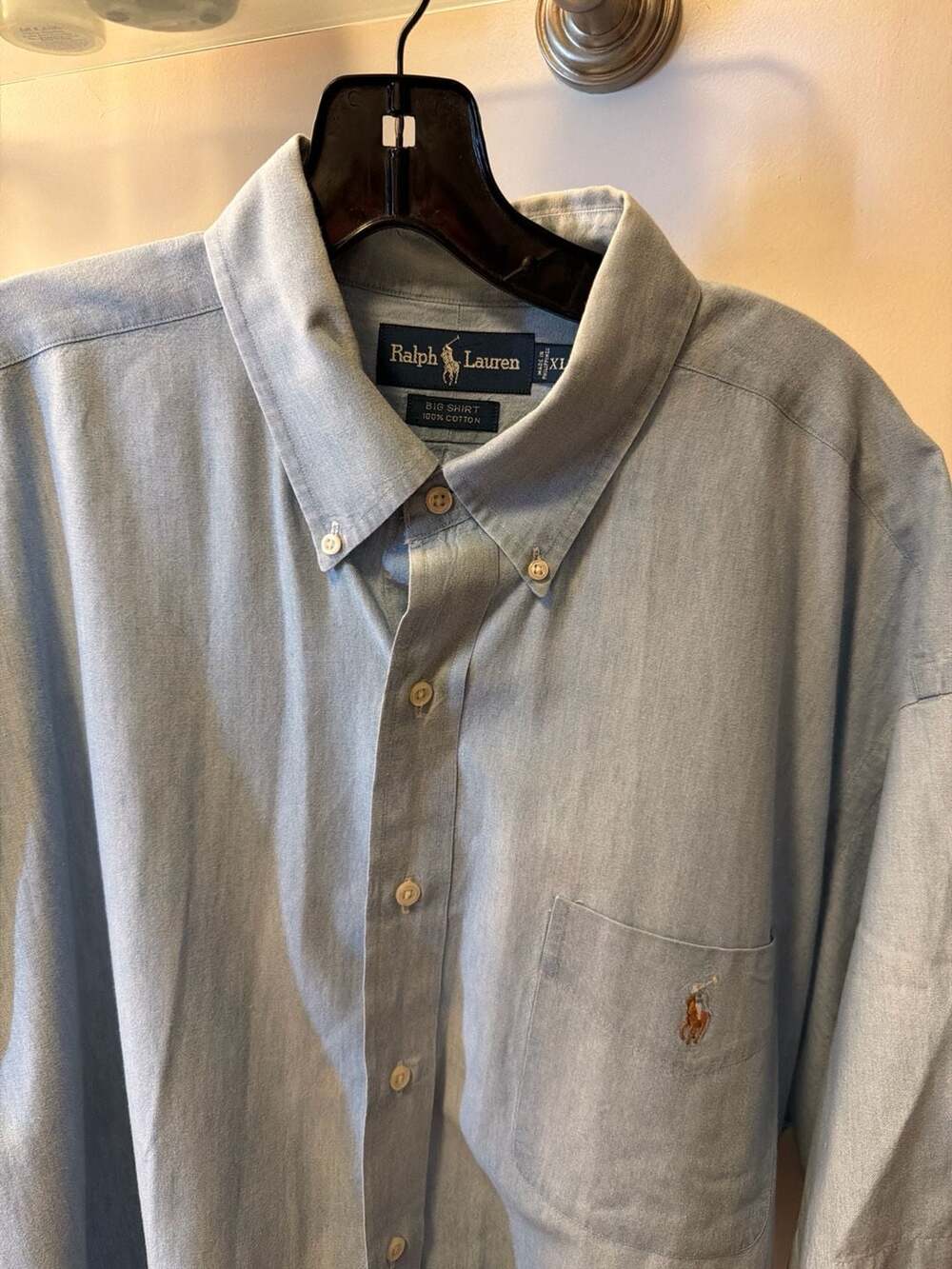Ralph Lauren Big Shirt Short Sleeve Button Down XL Blue Chambray